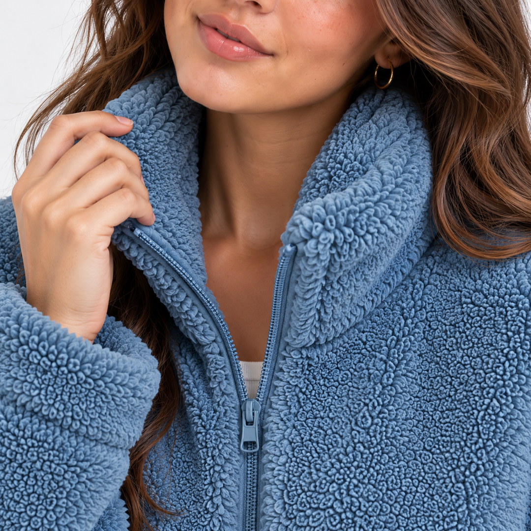Teddyfleece Jacke Damen Reißverschluss Warm Kuschelig