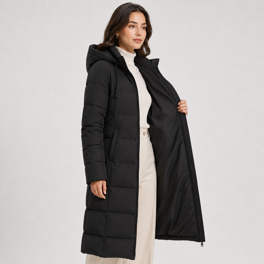 Lange Steppjacke Damen Kapuze Gesteppt Warm Winter