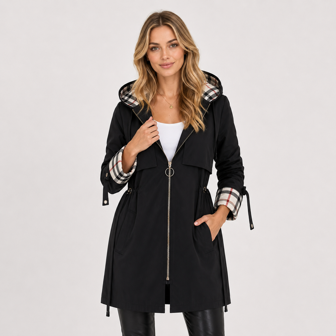 Lange Kapuzenjacke Damen Warm Verstellbare Taille