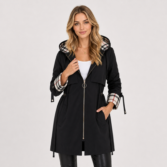 Lange Kapuzenjacke Damen Warm Verstellbare Taille