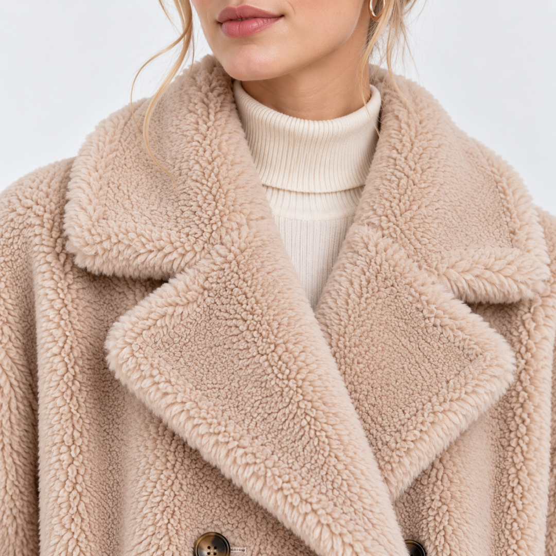 Teddymantel Damen Plüsch Zweireihig Warm Winter