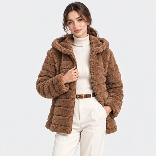 Teddyjacke Damen Kapuze Kunstfell Plüsch Winter