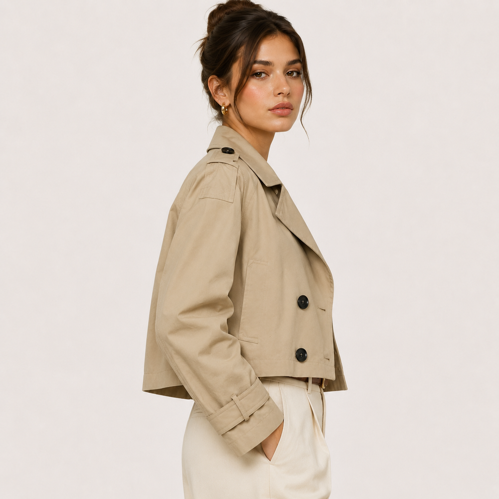 Kurze Trenchjacke Damen Zweireihig Klassisch Übergangsjacke