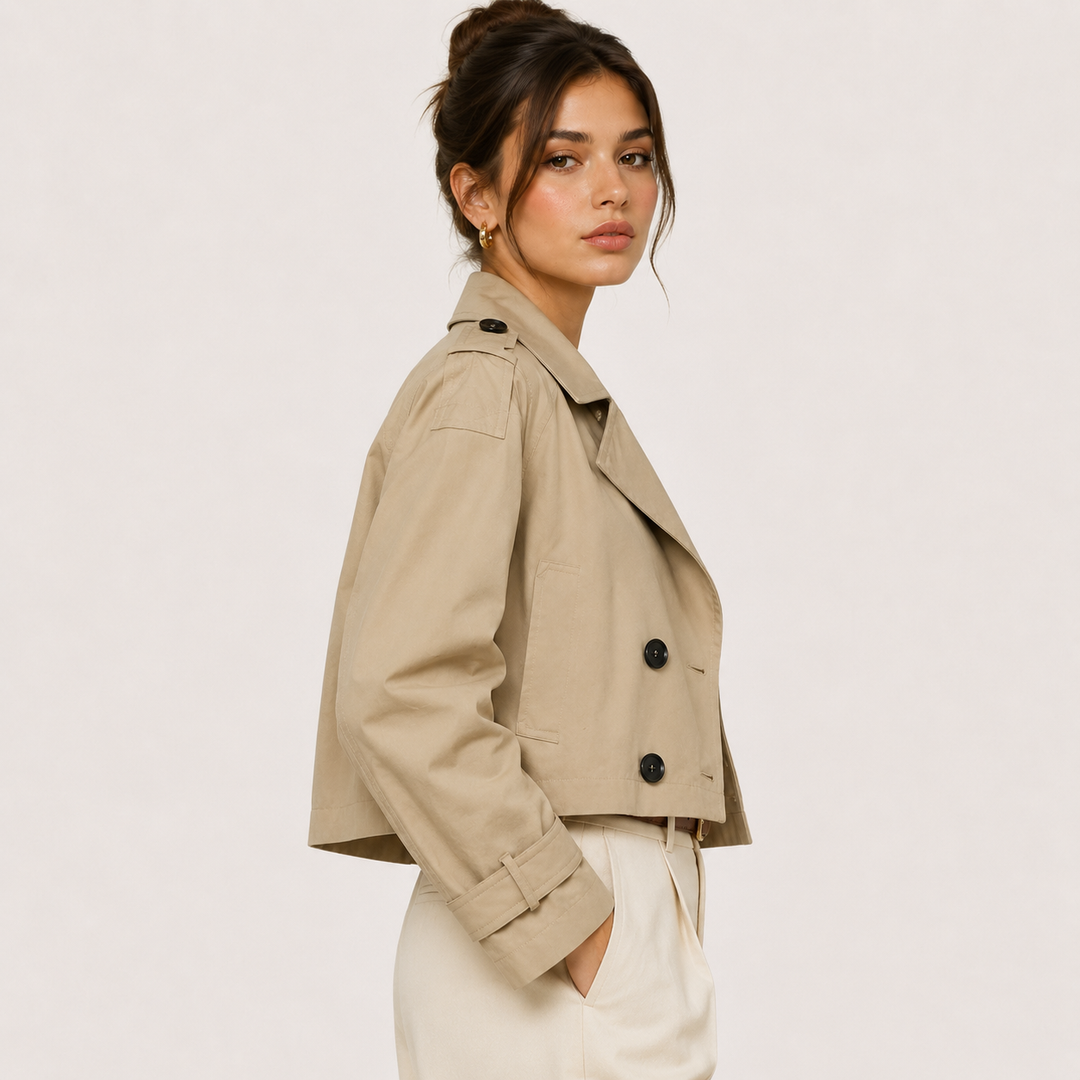 Kurze Trenchjacke Damen Zweireihig Klassisch Übergangsjacke