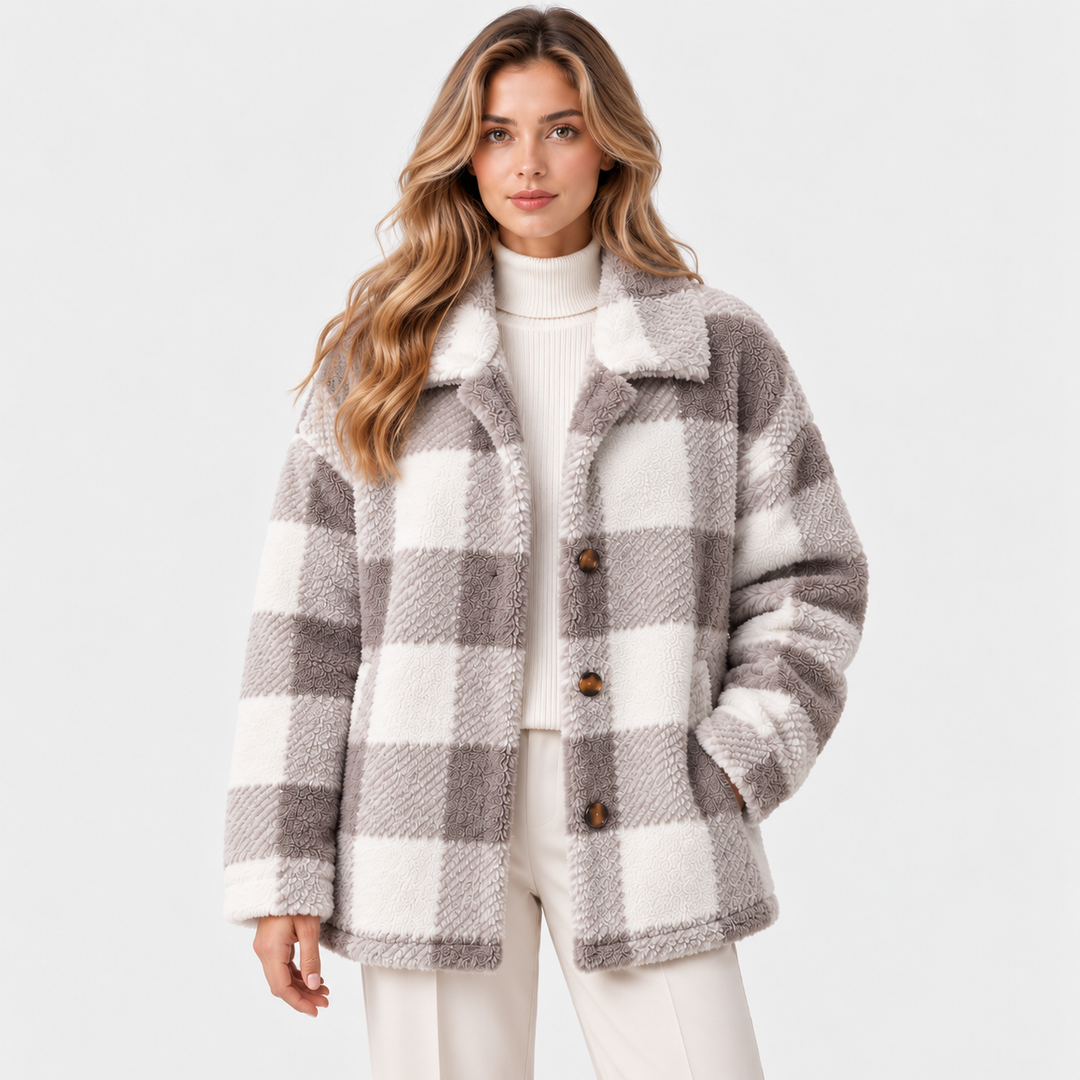 Holzfällerjacke Damen Kariert Fleece Warm Knopfleiste