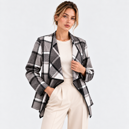 Trenchjacke Damen Kariert Locker Geschnitten Langarm