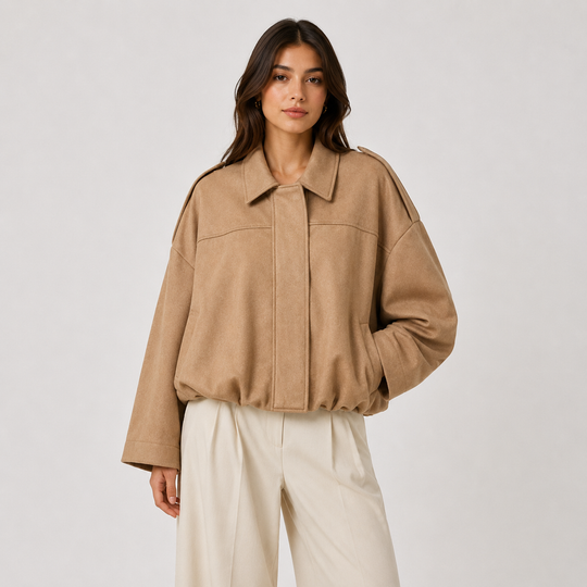 Jacke Damen Wildlederoptik Locker Geschnitten Zeitlos