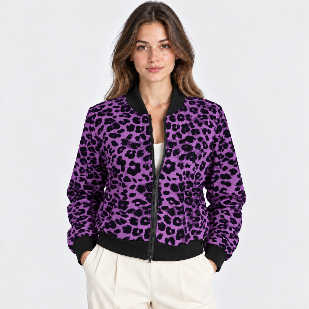 Collegejacke Damen Leoparden Muster Reißverschluss