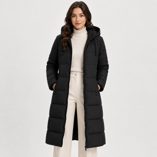 Lange Steppjacke Damen Kapuze Gesteppt Warm Winter