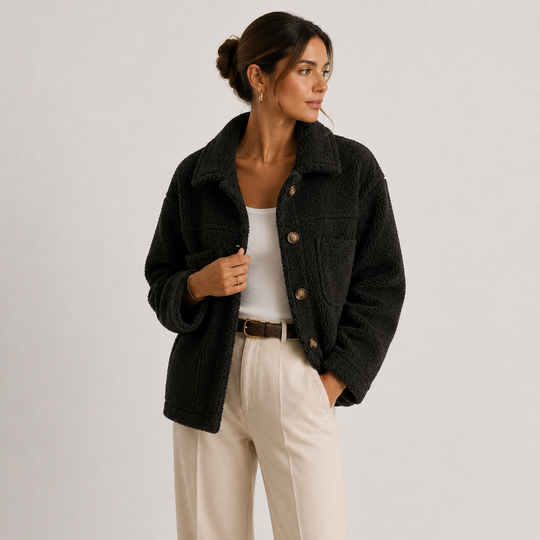Teddyjacke Damen Plüsch Kuschelig Leicht Hemdjacke