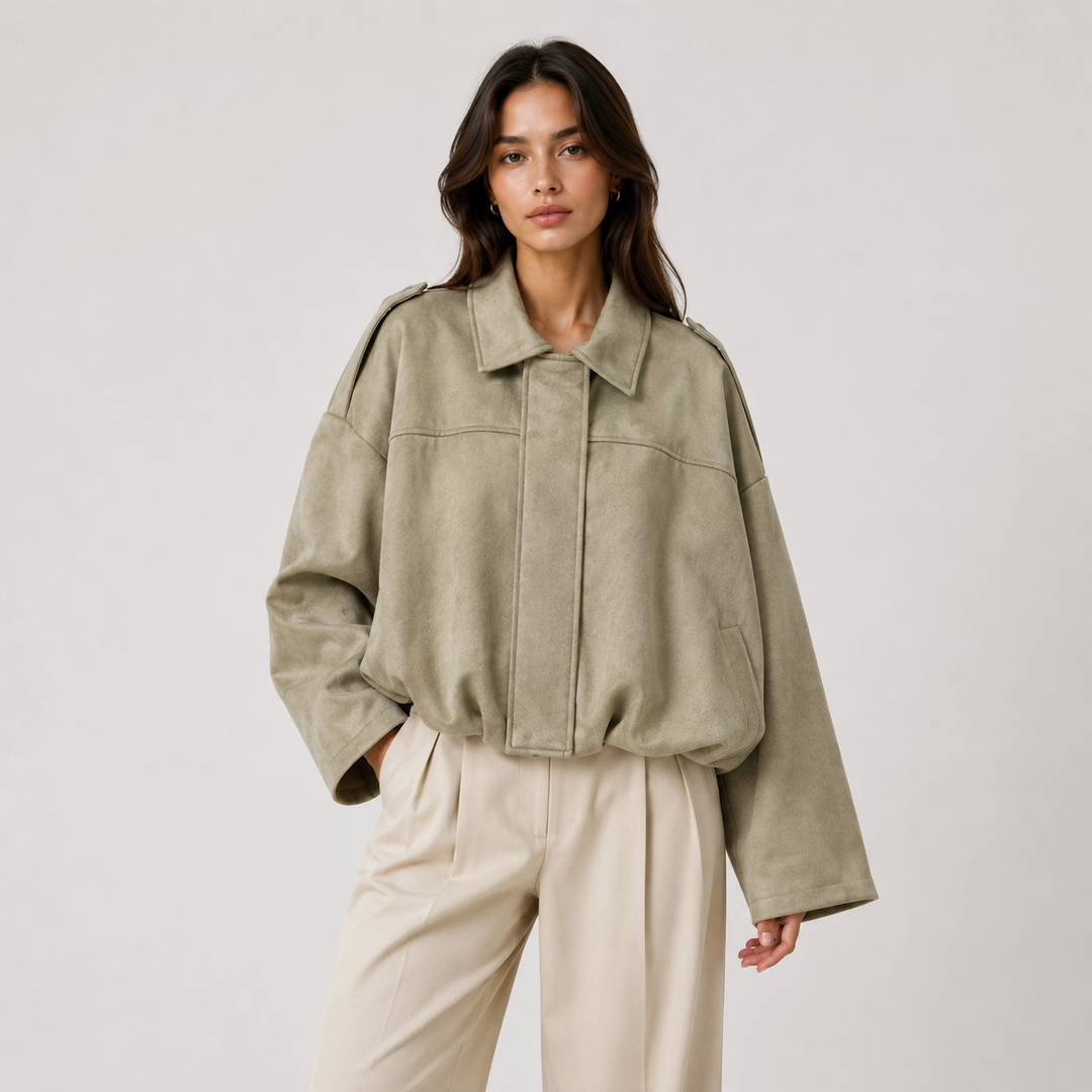 Jacke Damen Wildlederoptik Locker Geschnitten Zeitlos