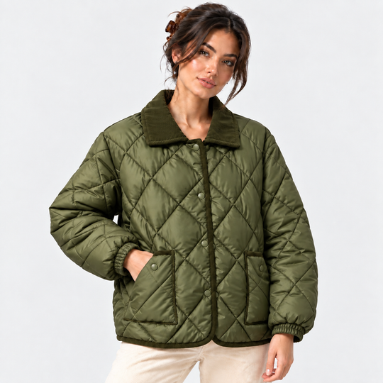 Steppjacke Damen Cordkragen Gesteppt Leicht