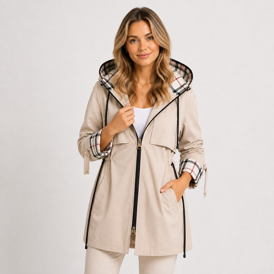 Lange Kapuzenjacke Damen Warm Verstellbare Taille