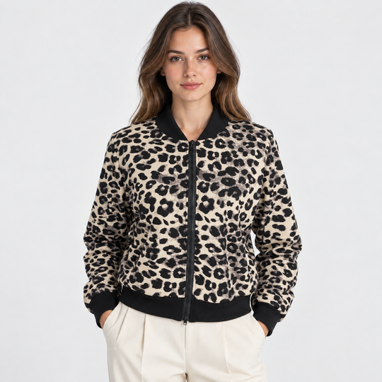 Collegejacke Damen Leoparden Muster Reißverschluss