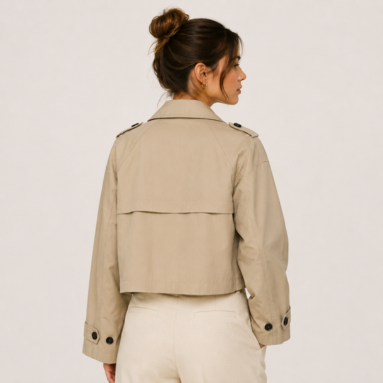 Kurze Trenchjacke Damen Zweireihig Klassisch Übergangsjacke