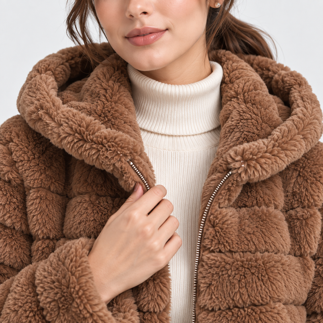 Teddyjacke Damen Kapuze Kunstfell Plüsch Winter