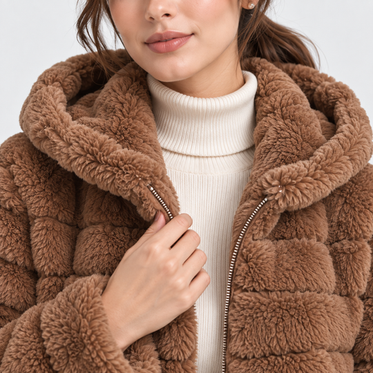 Teddyjacke Damen Kapuze Kunstfell Plüsch Winter