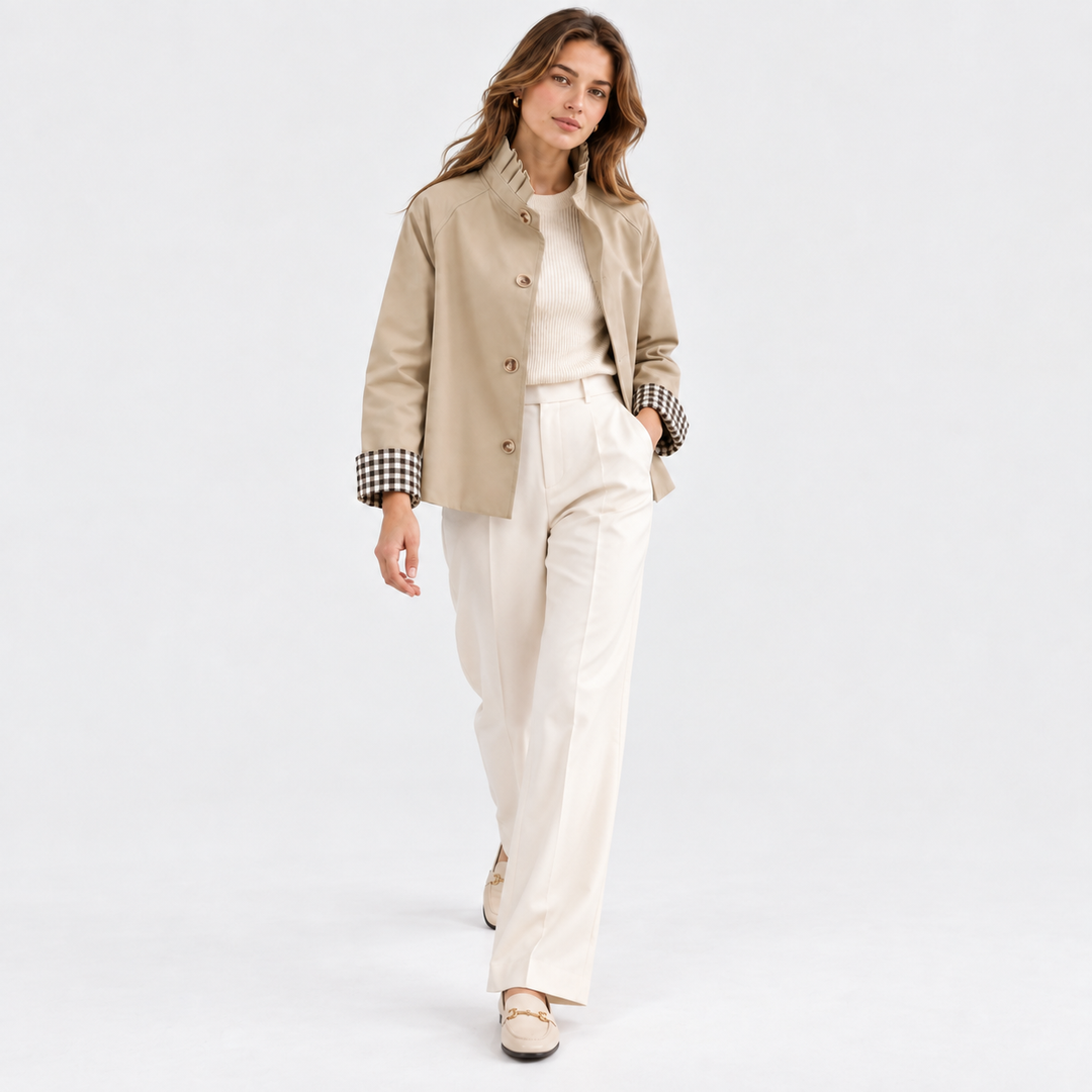 Kurzer Trenchcoat Damen Struktur Knopfleiste Jacke