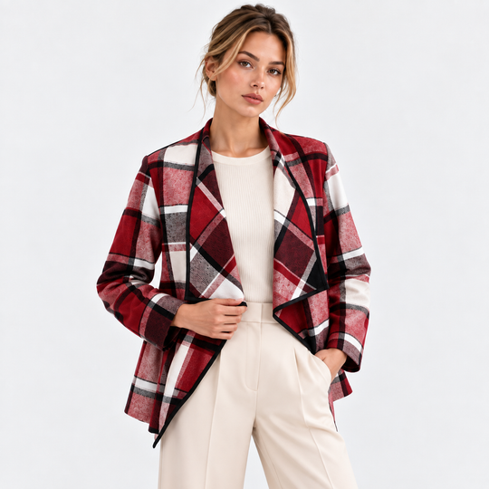 Trenchjacke Damen Kariert Locker Geschnitten Langarm