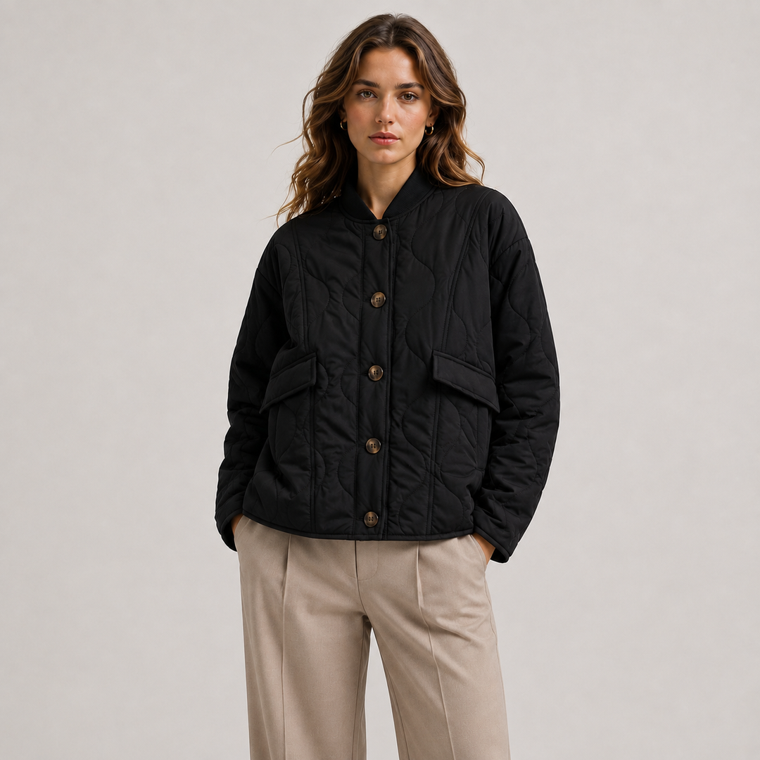 Jacke Damen Warm Oversized Langarm Knopfleiste