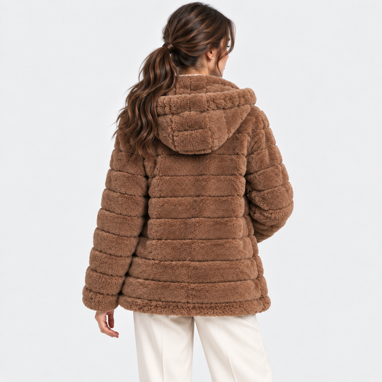 Teddyjacke Damen Kapuze Kunstfell Plüsch Winter
