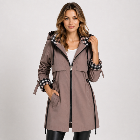 Lange Kapuzenjacke Damen Warm Verstellbare Taille
