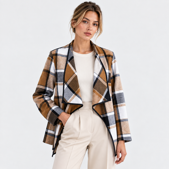 Trenchjacke Damen Kariert Locker Geschnitten Langarm