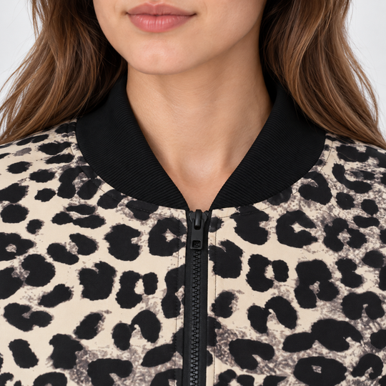 Collegejacke Damen Leoparden Muster Reißverschluss