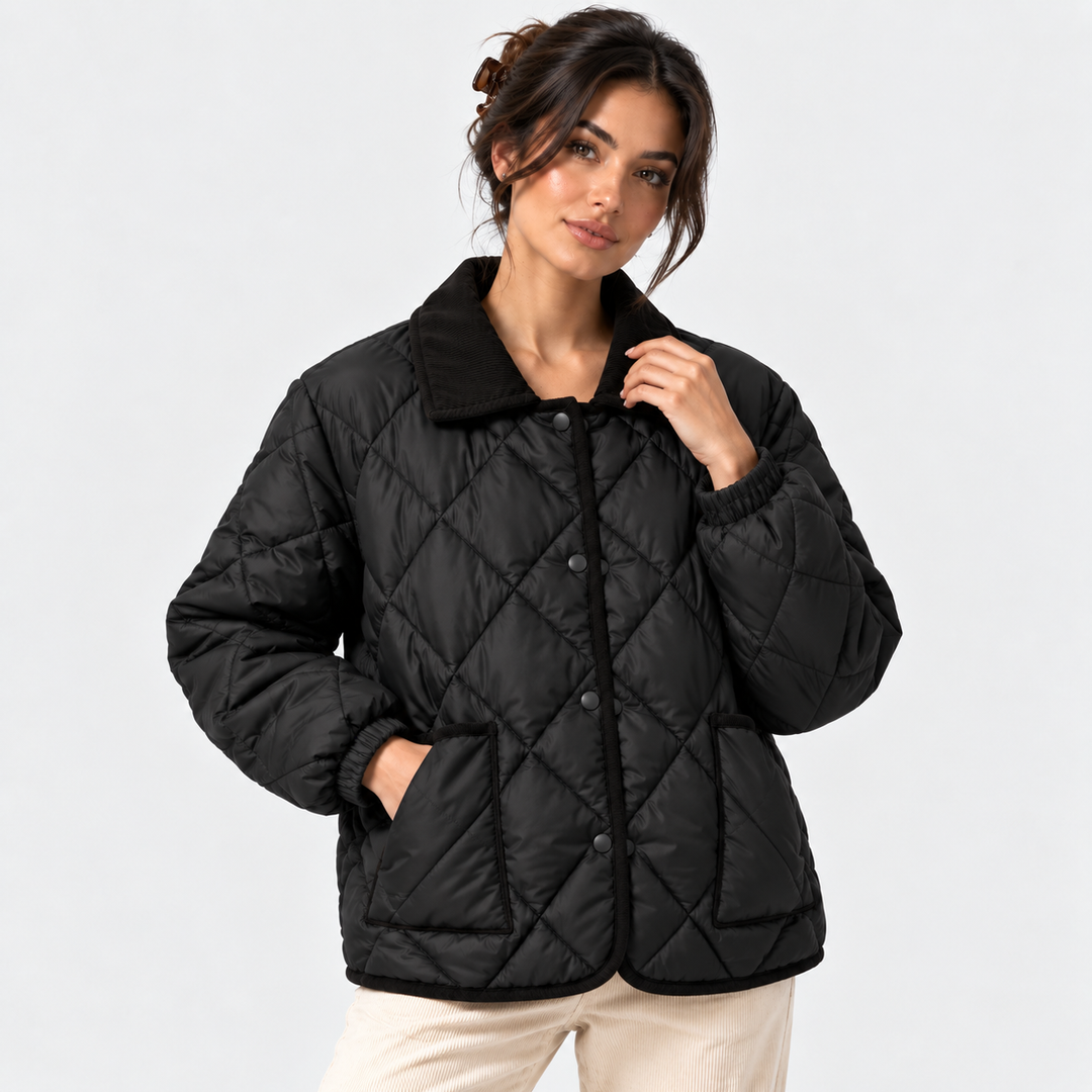 Steppjacke Damen Cordkragen Gesteppt Leicht