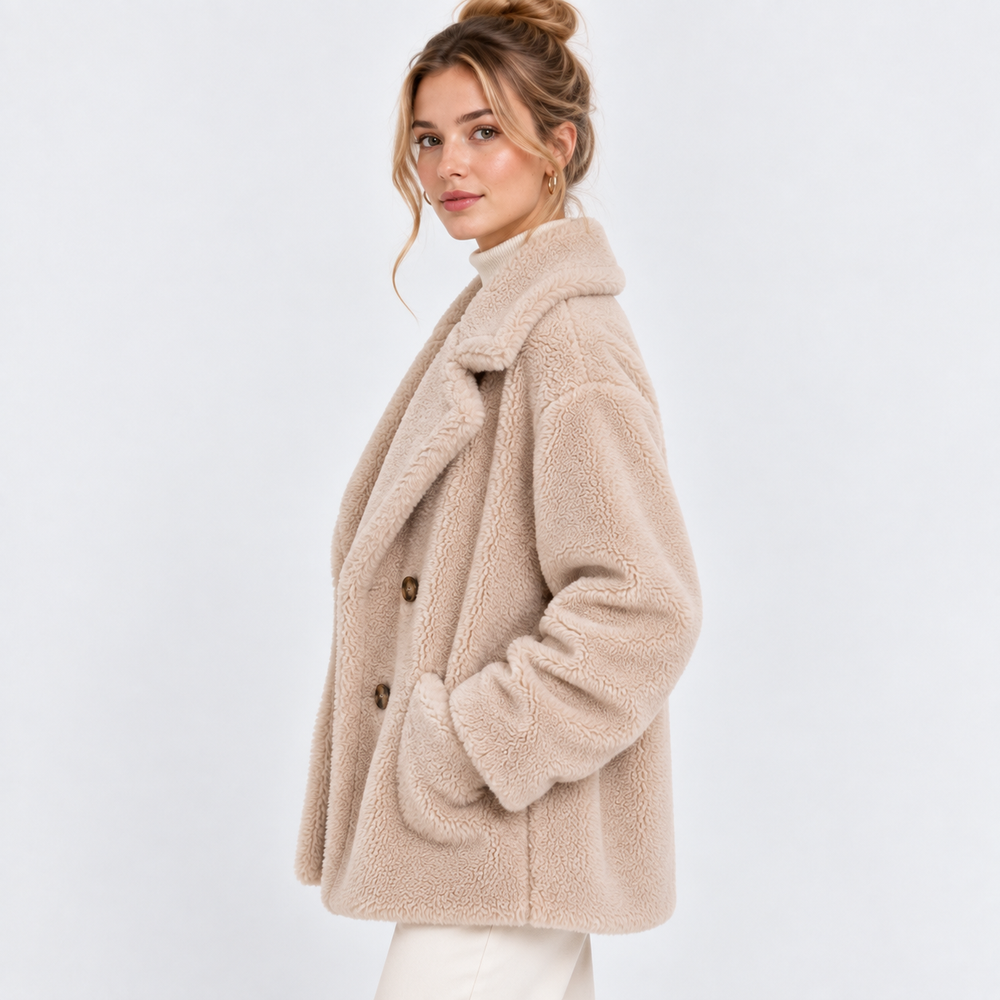 Teddymantel Damen Plüsch Zweireihig Warm Winter