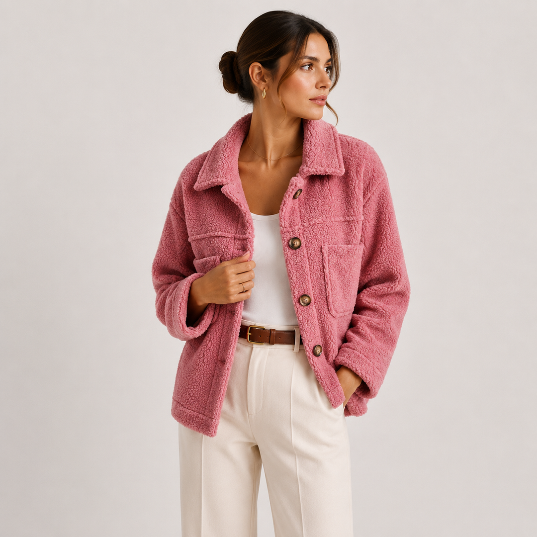 Teddyjacke Damen Plüsch Kuschelig Leicht Hemdjacke