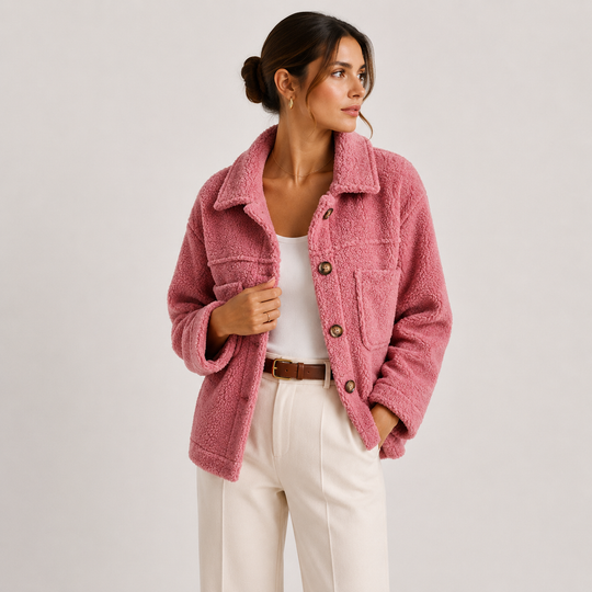 Teddyjacke Damen Plüsch Kuschelig Leicht Hemdjacke