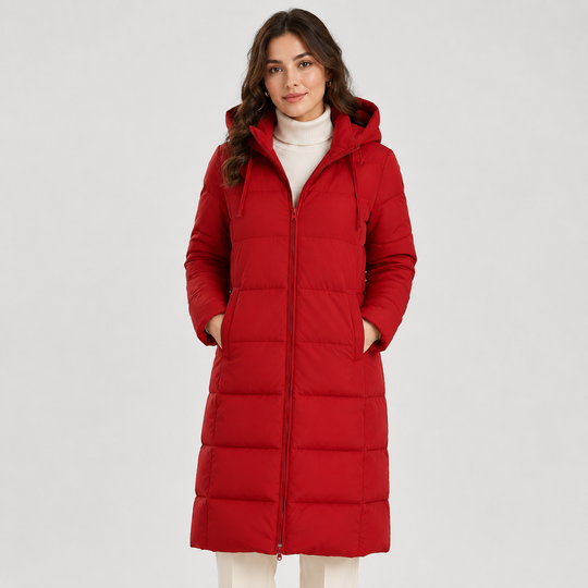 Lange Steppjacke Damen Kapuze Gesteppt Warm Winter