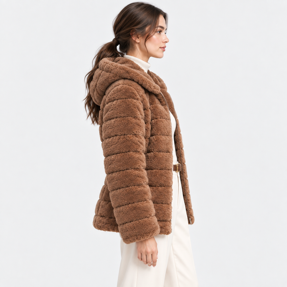 Teddyjacke Damen Kapuze Kunstfell Plüsch Winter