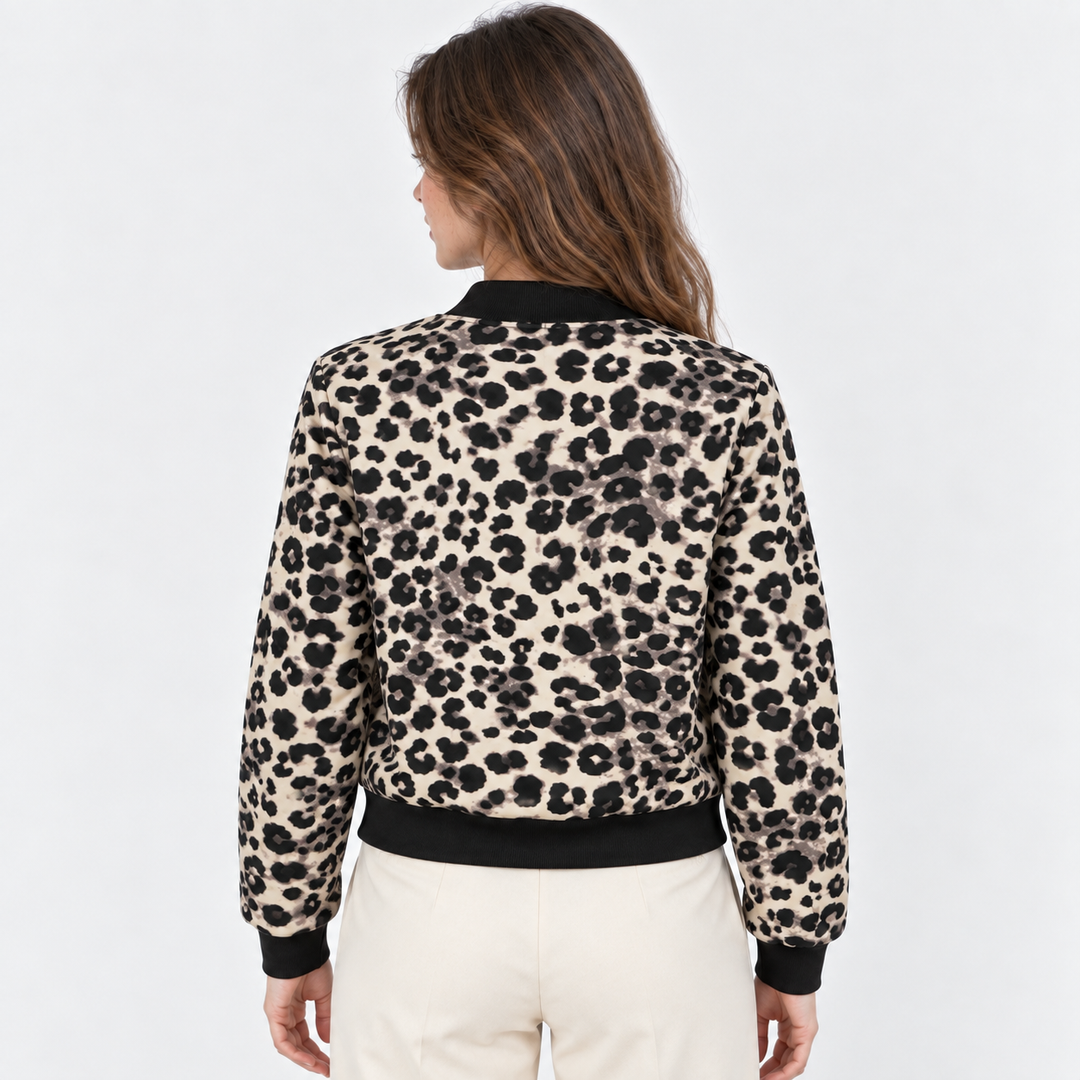 Collegejacke Damen Leoparden Muster Reißverschluss