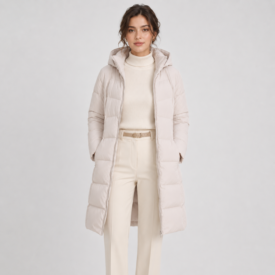 Lange Steppjacke Damen Kapuze Gesteppt Warm Winter