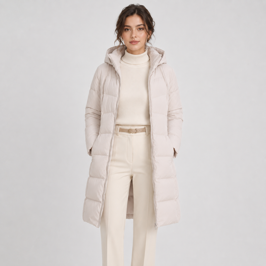Lange Steppjacke Damen Kapuze Gesteppt Warm Winter