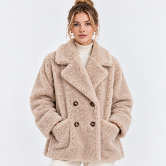 Teddymantel Damen Plüsch Zweireihig Warm Winter