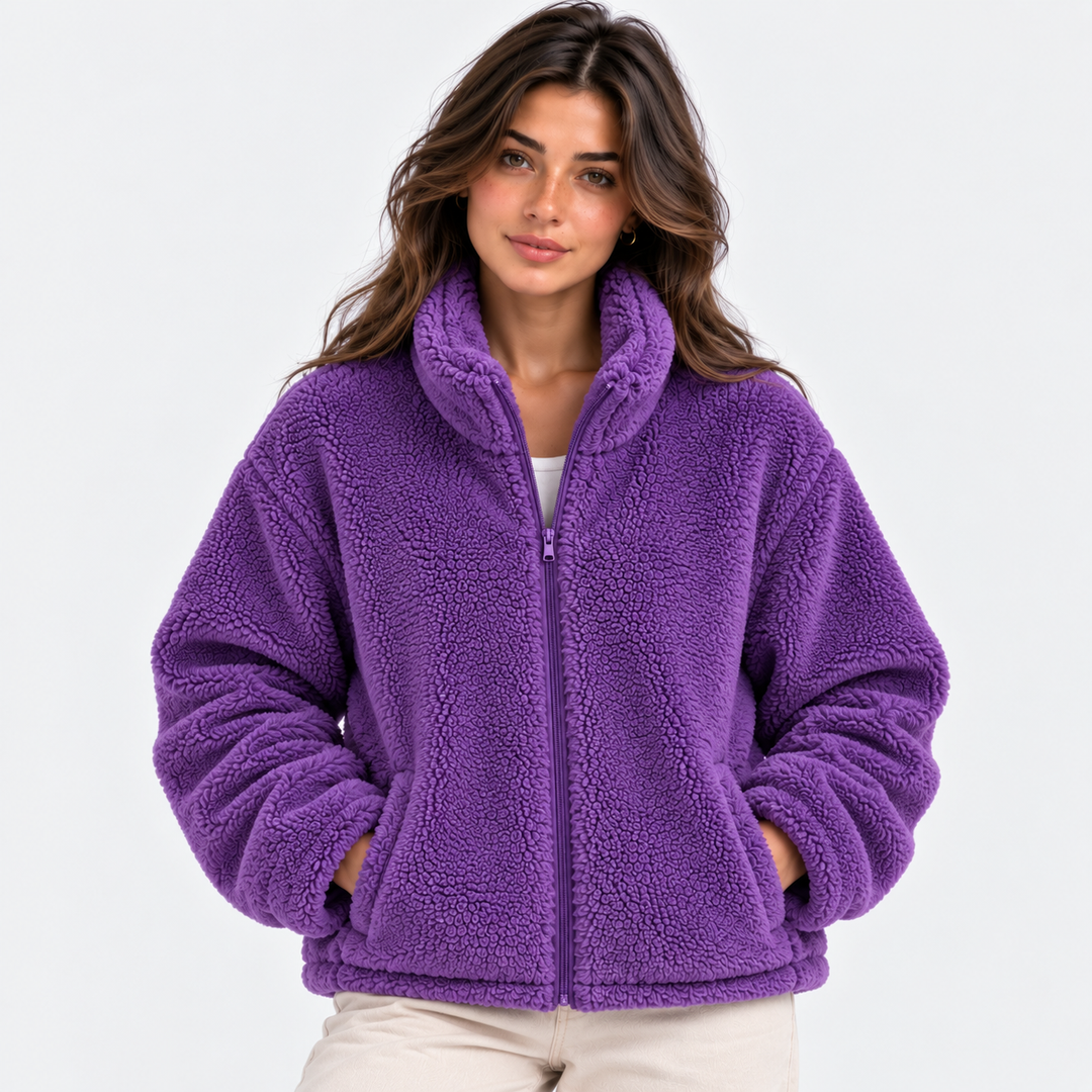 Teddyfleece Jacke Damen Reißverschluss Warm Kuschelig