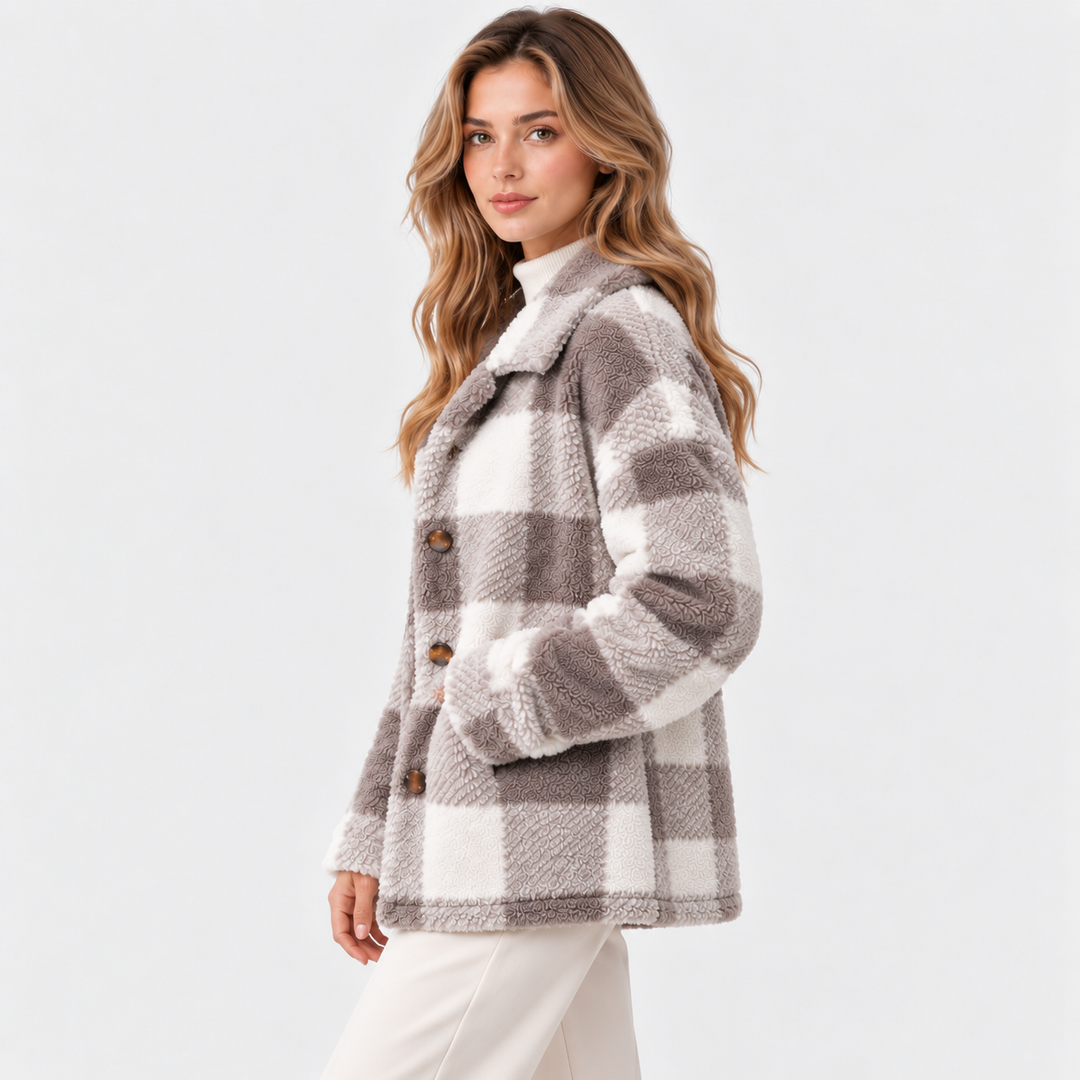 Holzfällerjacke Damen Kariert Fleece Warm Knopfleiste