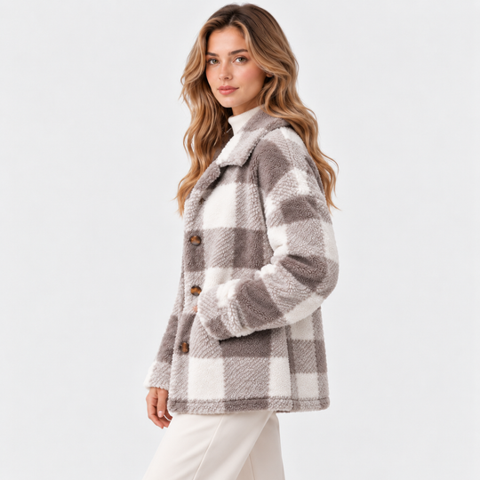 Holzfällerjacke Damen Kariert Fleece Warm Knopfleiste