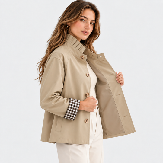 Kurzer Trenchcoat Damen Struktur Knopfleiste Jacke
