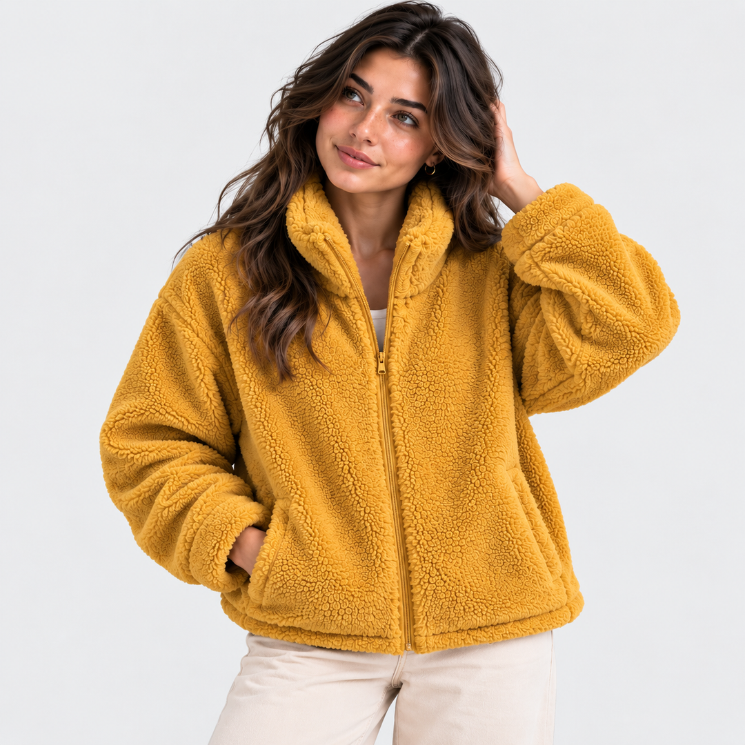 Teddyfleece Jacke Damen Reißverschluss Warm Kuschelig