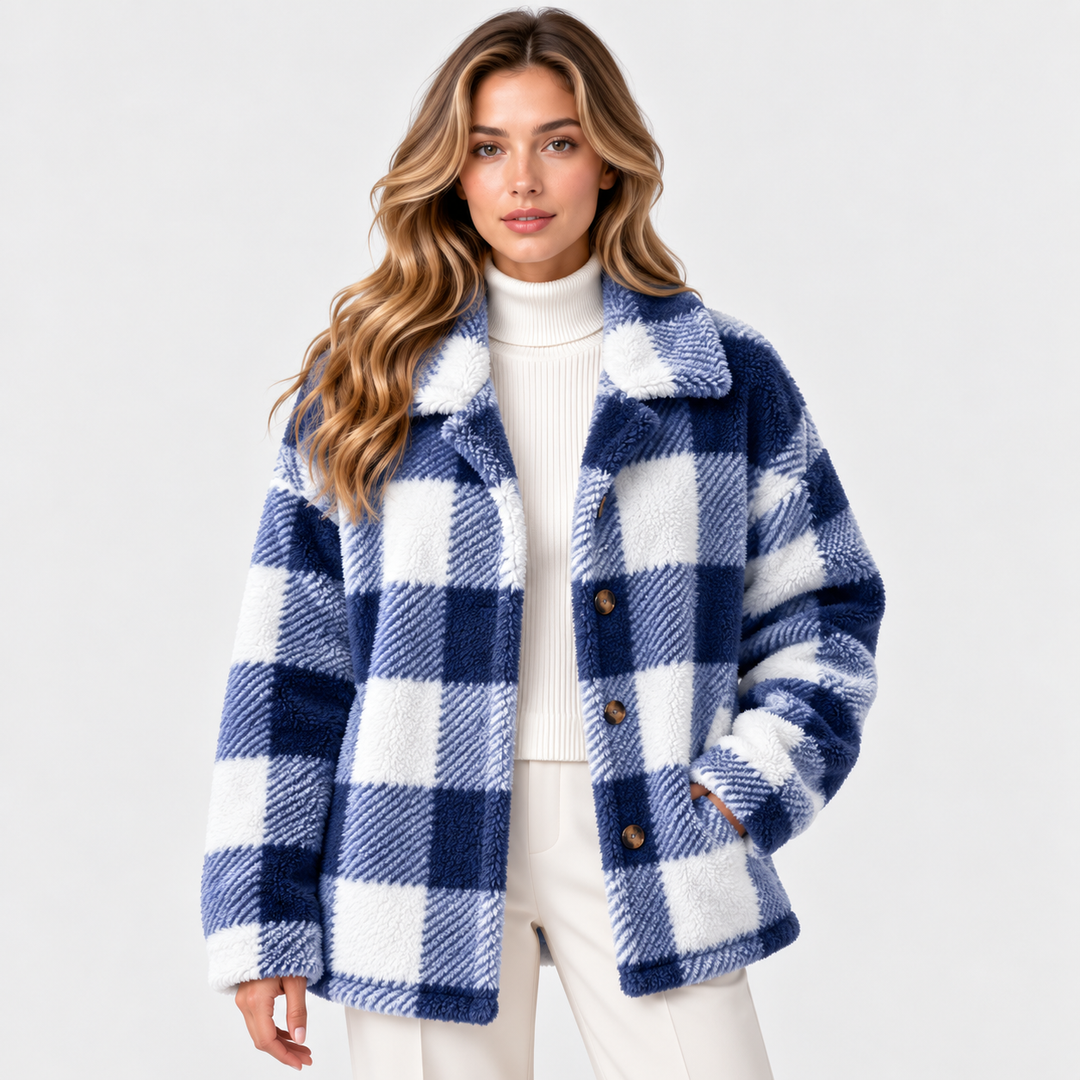 Holzfällerjacke Damen Kariert Fleece Warm Knopfleiste