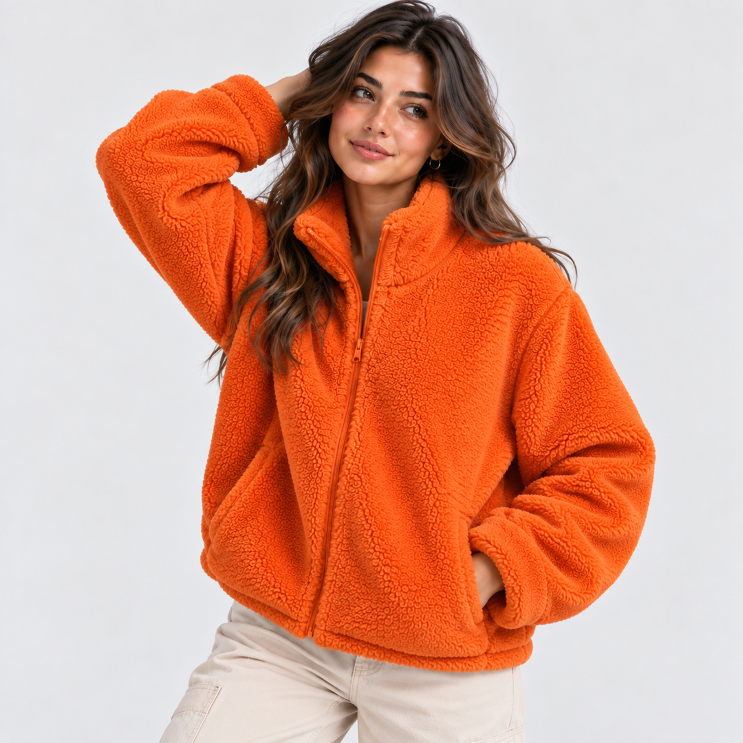 Teddyfleece Jacke Damen Reißverschluss Warm Kuschelig