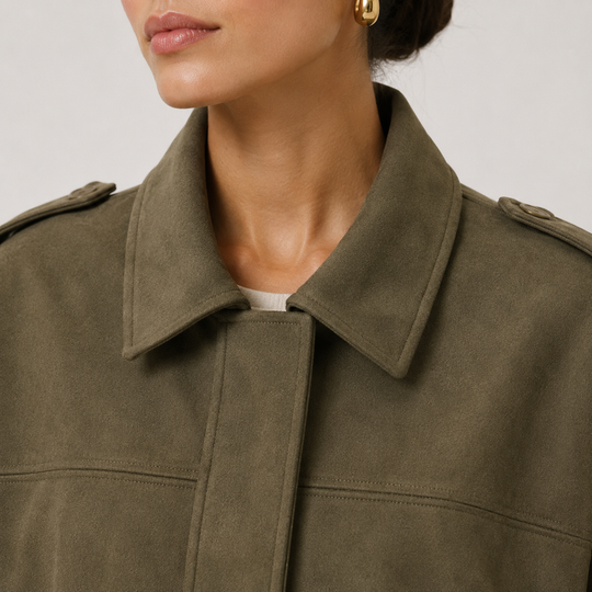 Jacke Damen Wildlederoptik Locker Geschnitten Zeitlos