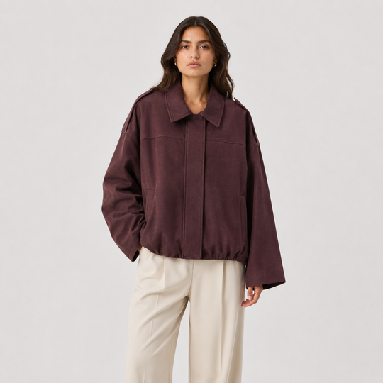 Jacke Damen Wildlederoptik Locker Geschnitten Zeitlos