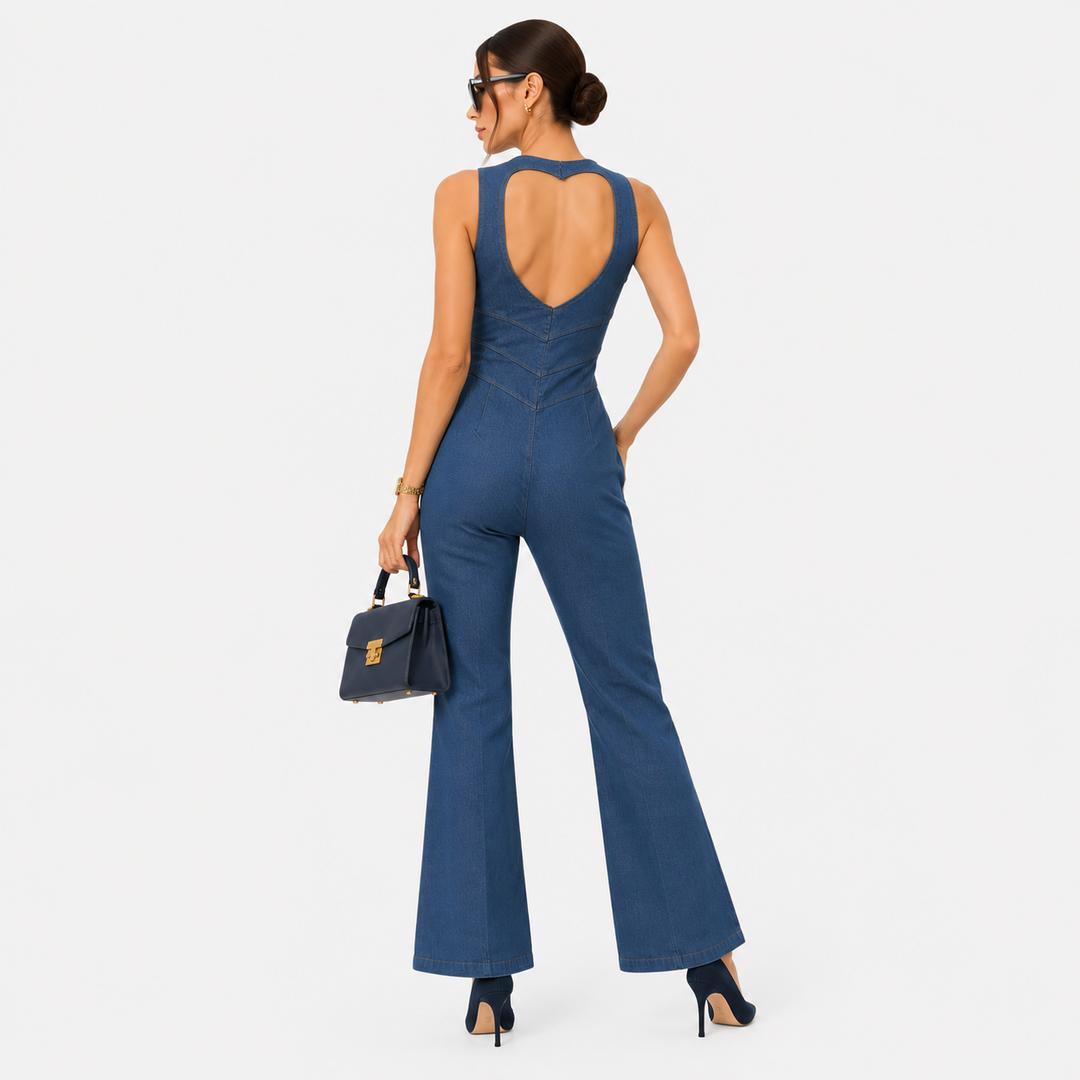 Jeans Jumpsuit Damen Reißverschluss Weites Bein Schlag