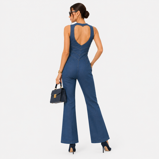 Jeans Jumpsuit Damen Reißverschluss Weites Bein Schlag