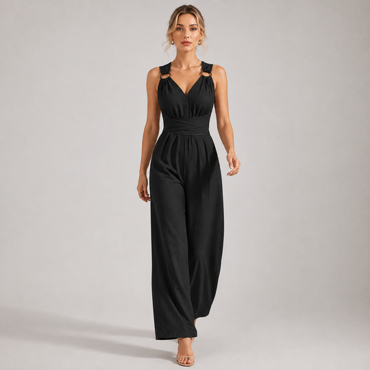 Jumpsuit Damen Neckholder Rückenfrei V-Ausschnitt